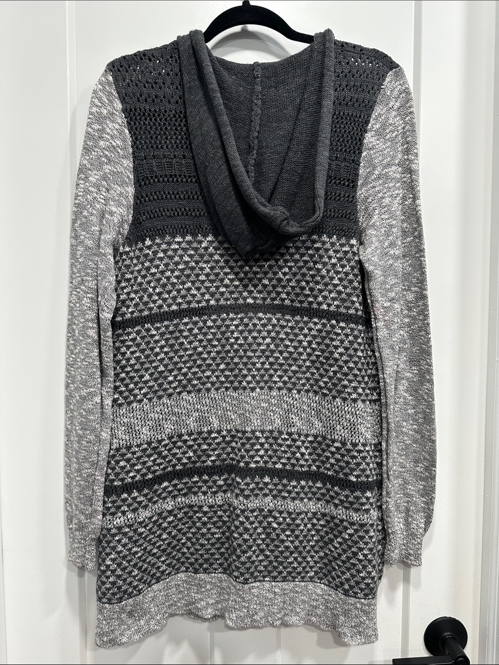 Women's Hooded Knit Sweater - Gray - Size Large - Picture 2 of 11